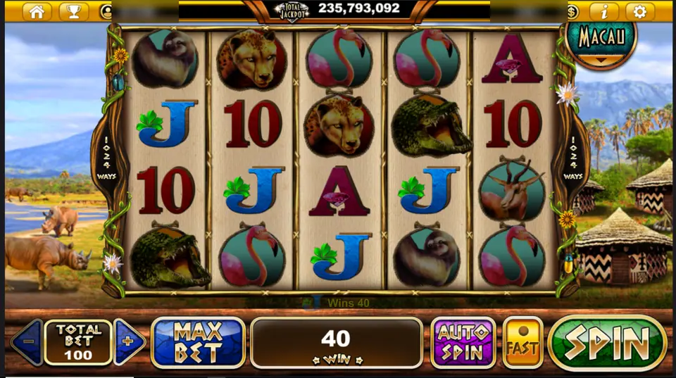 Rhino Crash with flamingos, a sloth and crocodiles on the reels and a win of 40
