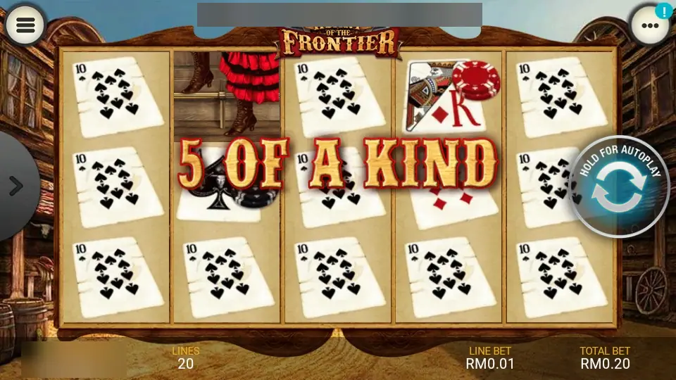 Heart of the Frontier spin with 10 of spades cards on every reel and a 5 of a Kind banner